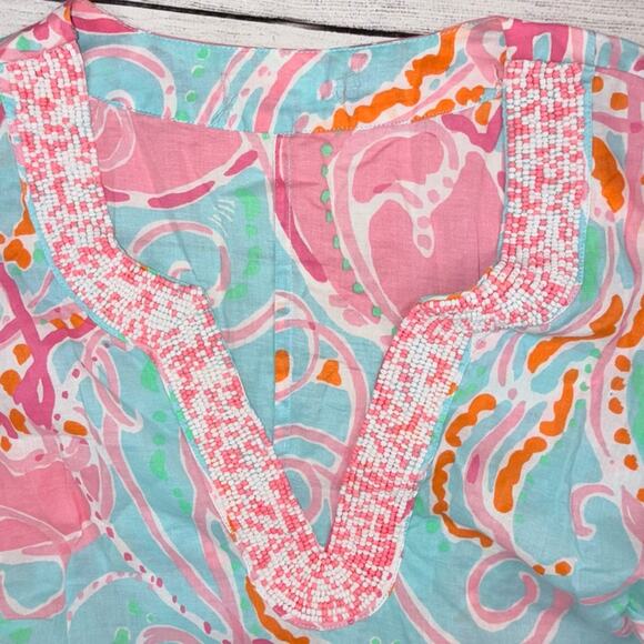 Lilly Pulitzer Courtney Beaded Tunic Dress in Jellies be Jammin Aqua Pink Sz XS - Picture 6 of 8